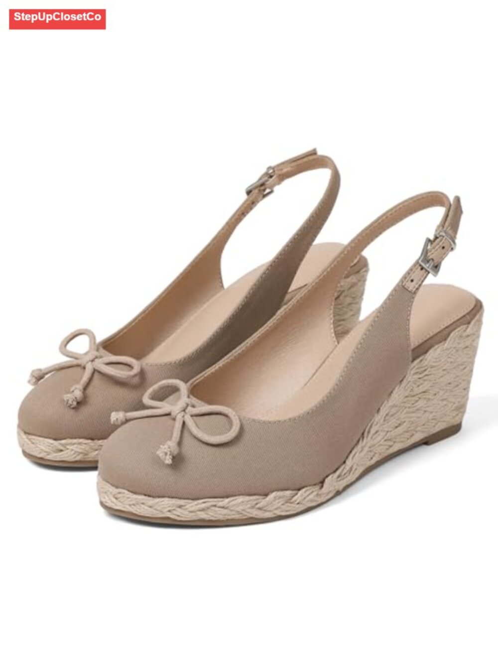 Espadrilles Wedges Sandal Closed Toe Slingback Platform Bow Raffia Adjustable